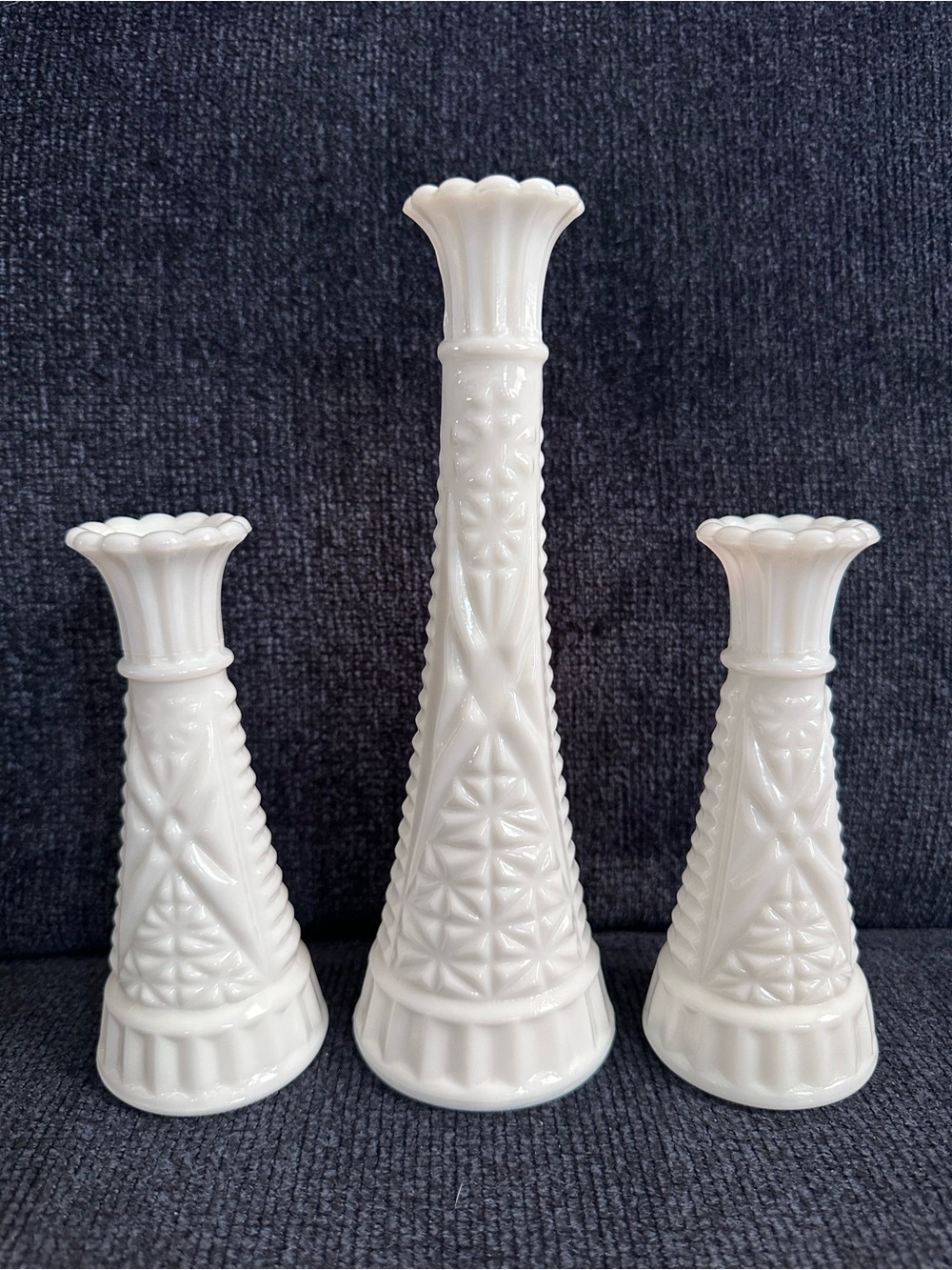 Vintage Milk Glass STARS AND BARS Bud Vases SET OF 3